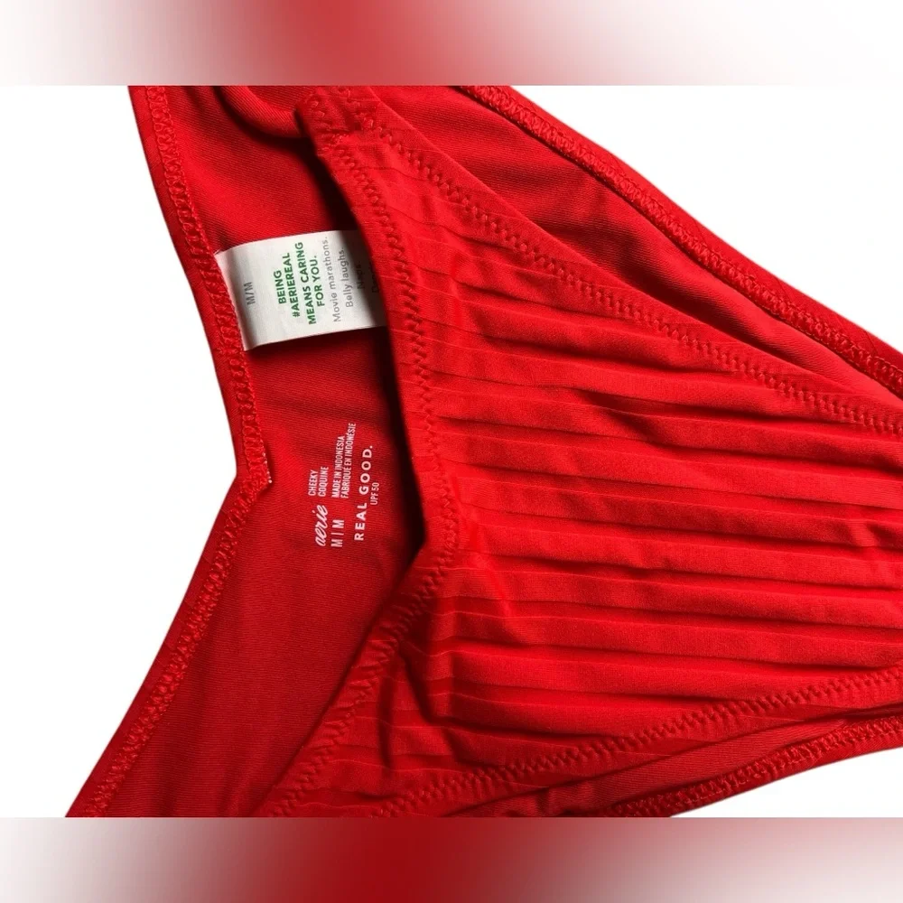 Medium Aerie Vibrant Red Ribbed cheeky Bikini Bottom - Picture 4 of 5
